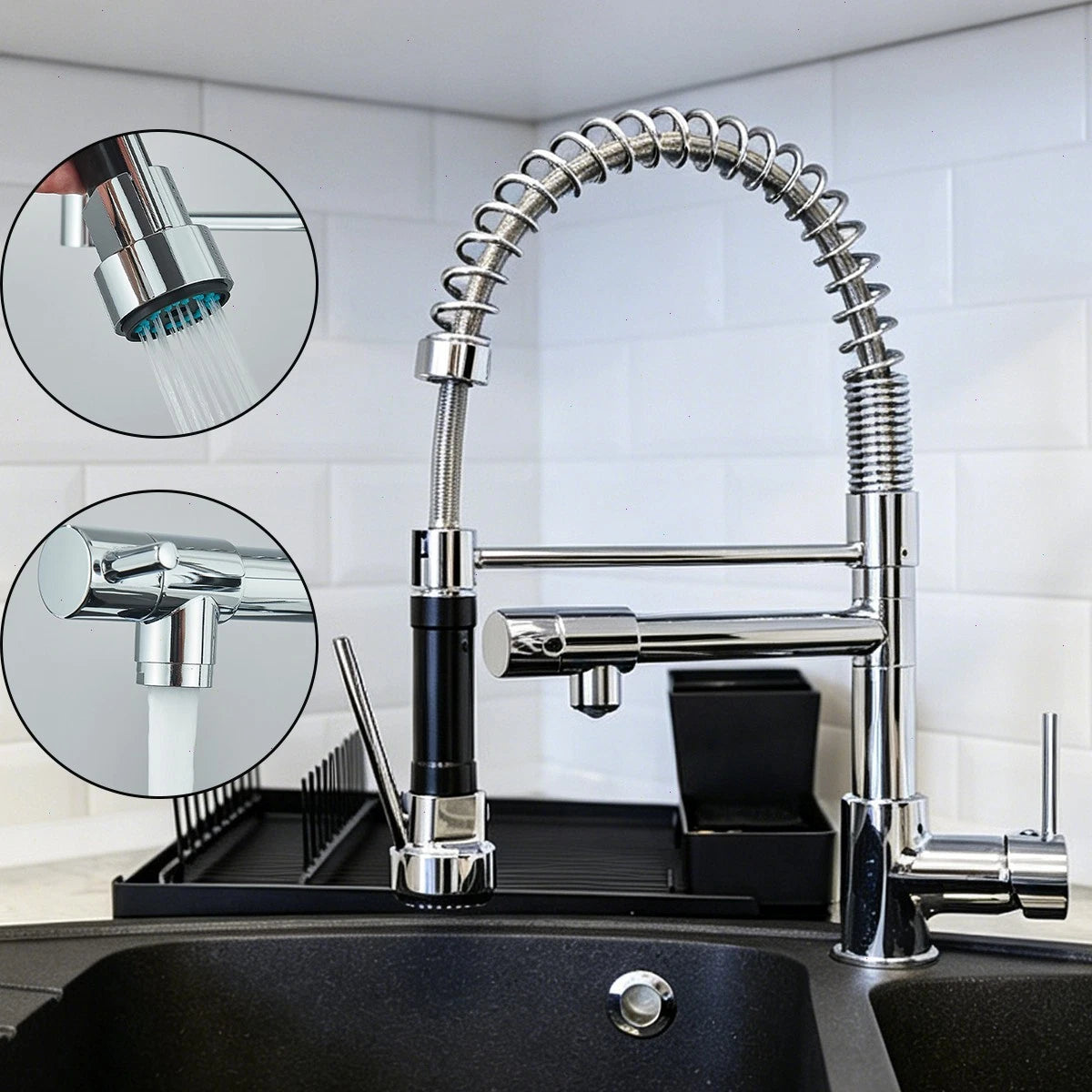 Modern Mono Pull Out Kitchen Mixer Tap 360° Dual Spout Spray Single Lever Chrome