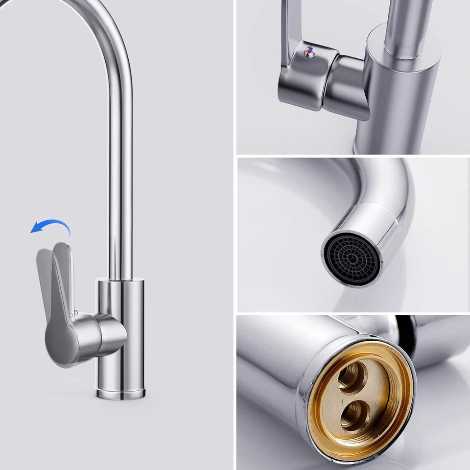 Kitchen Sink Mixer Taps Swivel Spout Single Lever Tap Mono Chrome Effect Faucet Modern
