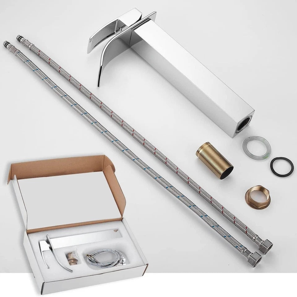 Tall Waterfall Basin Mixer Tap Chrome Bathroom Counter Top Brass Faucets Taps