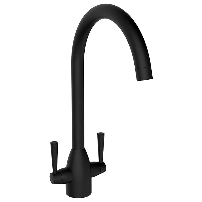 Modern Kitchen Sink Mixer Taps Swivel Spout Twin Lever Tap Mono Black Faucet