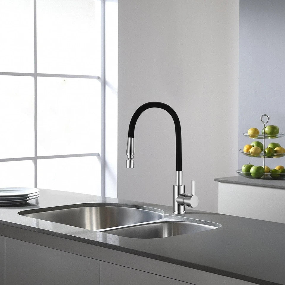 Peppermint Flexible Kitchen Sink Mixer Tap Single Lever Black and Chrome Kitchen