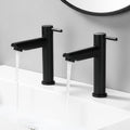 Round Cloakroom Taps Black Basin Pillar Taps Pair, Twin Hot & Cold Sink Taps