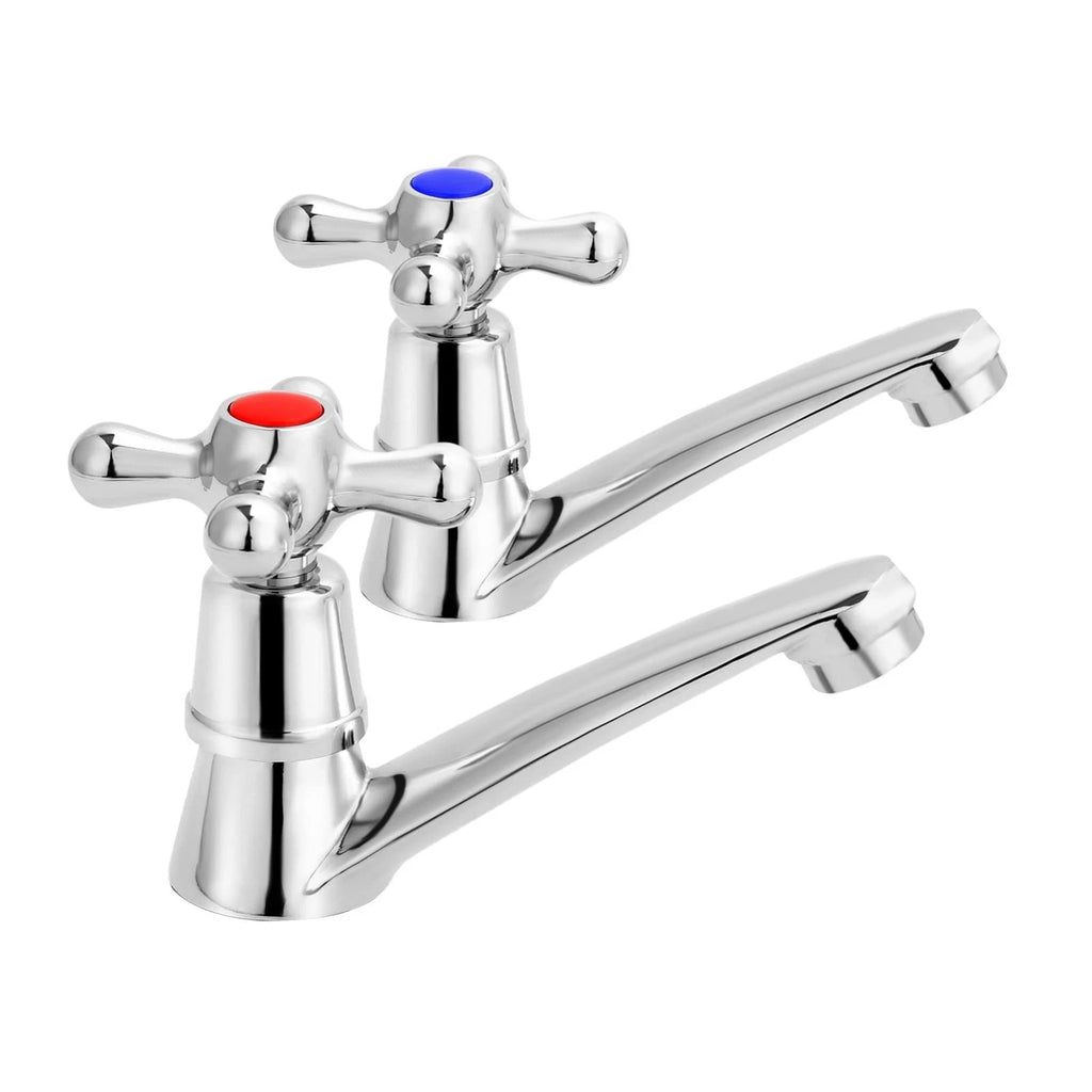 2Pcs Water Faucets Twin Basin Sink Cold and Hot Taps Pair Chrome Bathroom