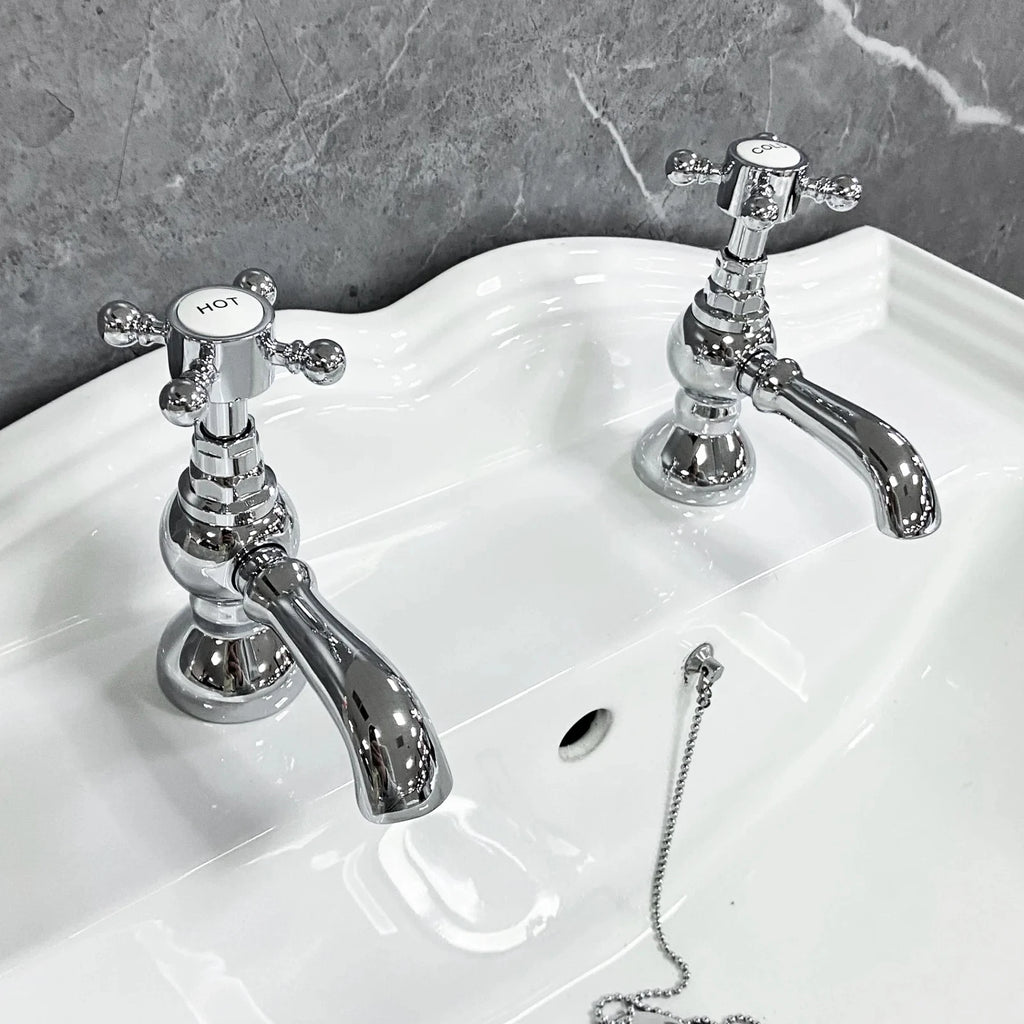 Cammie Basin Pillar Taps Traditional Cross Head Chrome Finish Bathroom Sink Taps