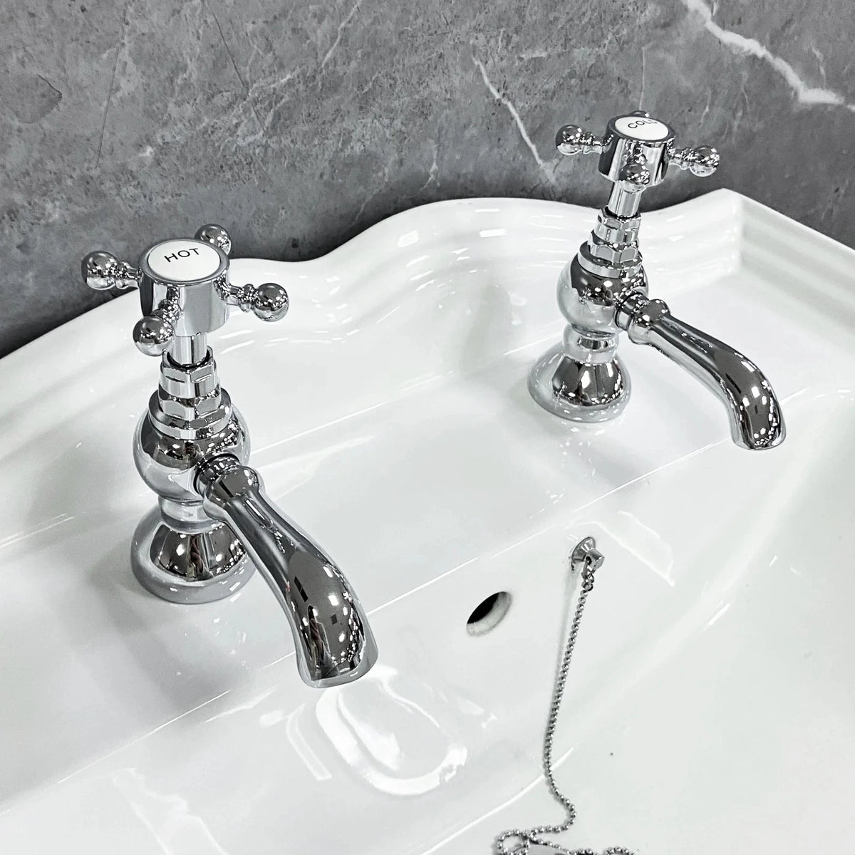 Cammie Basin Pillar Taps Traditional Cross Head Chrome Finish Bathroom Sink Taps