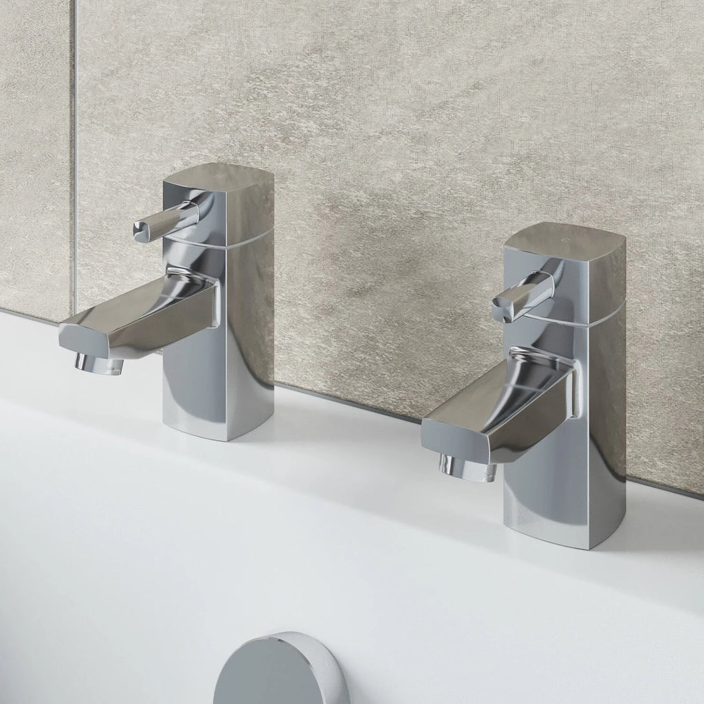 2 Taps Twin Hot Cold Pair Tap Modern Bath Bathroom Basin Sink Chrome Luxury