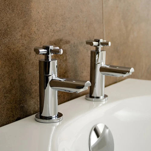 BATHROOM BASIN SINK HOT & COLD PAIR TAPS SET CHROME SOLID BRASS