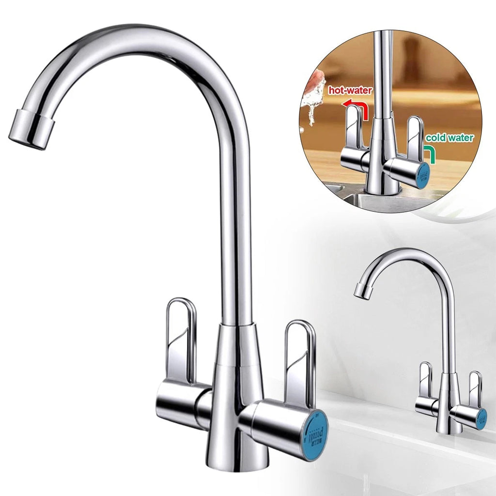 Kitchen Mixer Tap Dual Lever Swivel Spout Mono Chrome Sink Taps Faucet