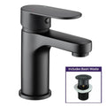 NEW Modern Waterfall Bathroom Tap Basin Sink Mono Mixer Black Cloakroom + Waste