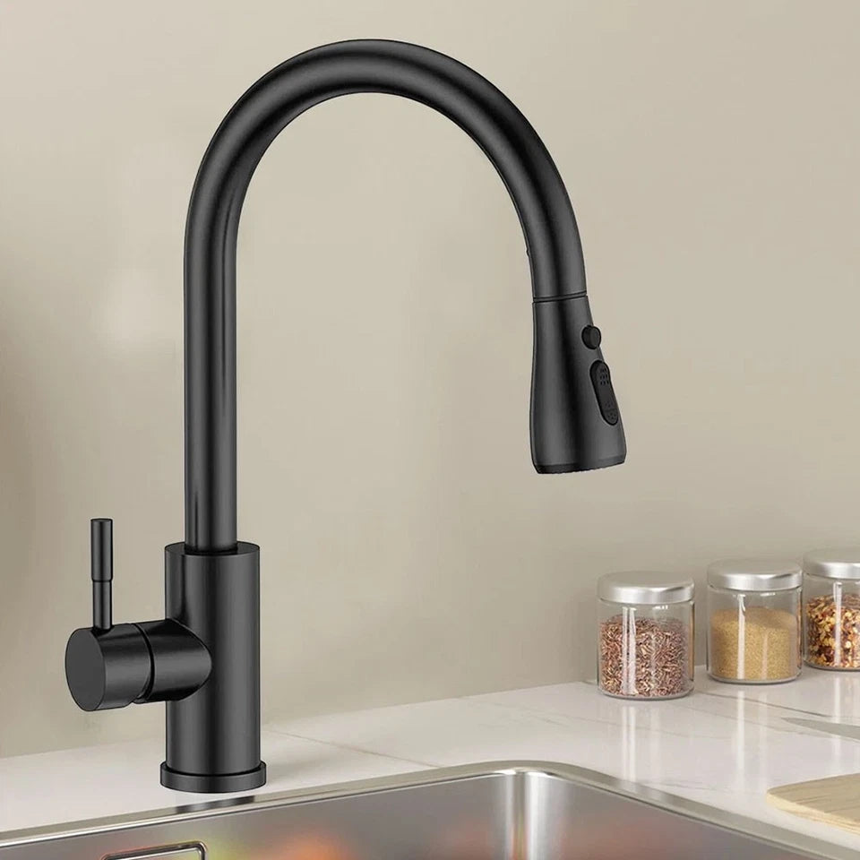 Kitchen Sink Mixer Taps Pull Out Spout Spray Single Lever Modern Mono Tap Black