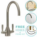 Kitchen Modern Mono Sink Mixer Tap Twin Lever Chrome Brushed Swivel Spout Faucet