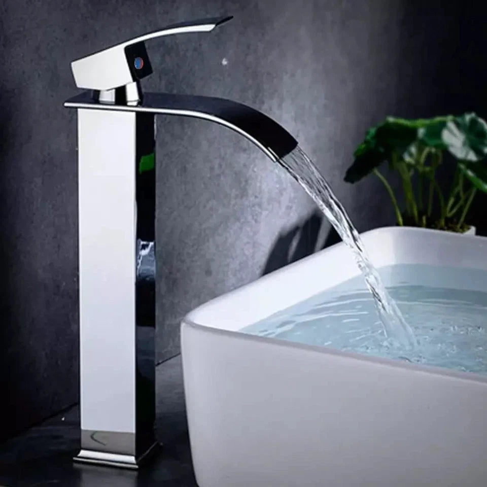 Tall Waterfall Basin Mixer Tap Chrome Bathroom Counter Top Brass Faucets Taps