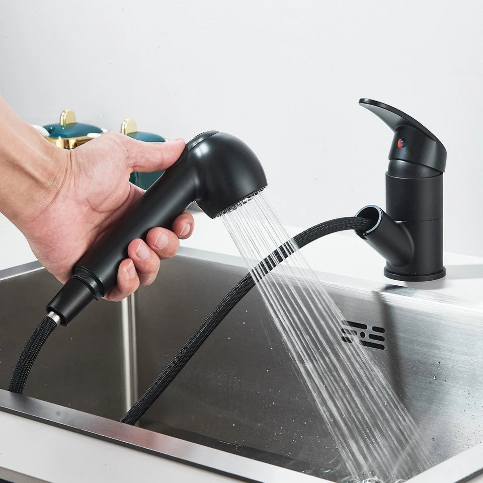 360° Kitchen Mixer Tap Pull Out Spout Spray Mono Sink Single Lever Modern Black