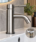 Gunmetal Grey Bathroom Basin Sink Tap Mono Mixer Round Modern Faucet + Waste