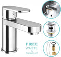 NEW Modern Bathroom Tap Basin Sink Mono Mixer Chrome Cloakroom + Waste