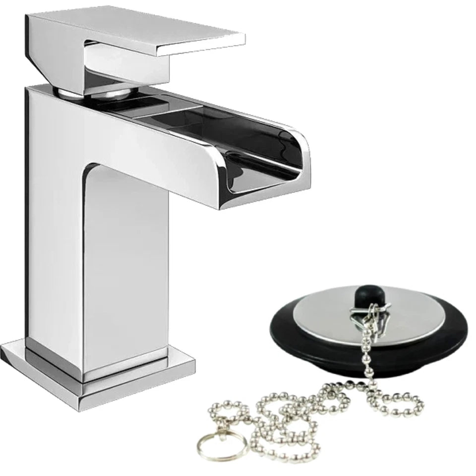 Waterfall Bathroom Tap Modern Chrome Basin Sink Mixer New Plug Cloakroom Fixings