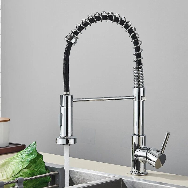 Chrome Kitchen Sink Mixer Tap Pull Out 360° Swivel Spray Head Single Lever Tap