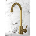 Brushed Brass Mixer Tap Kitchen Tap Single Handle C High Spout Tap-WRAS Approved