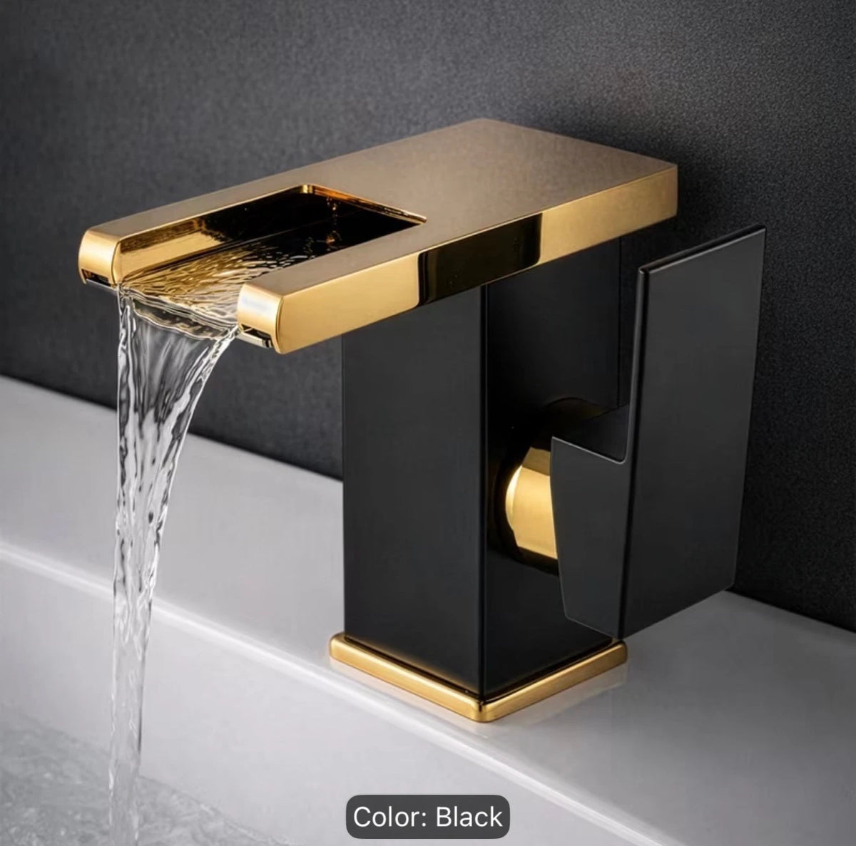 Black Gold Bathroom Basin Mixer Tap Single Lever Sink Faucet Modern Square