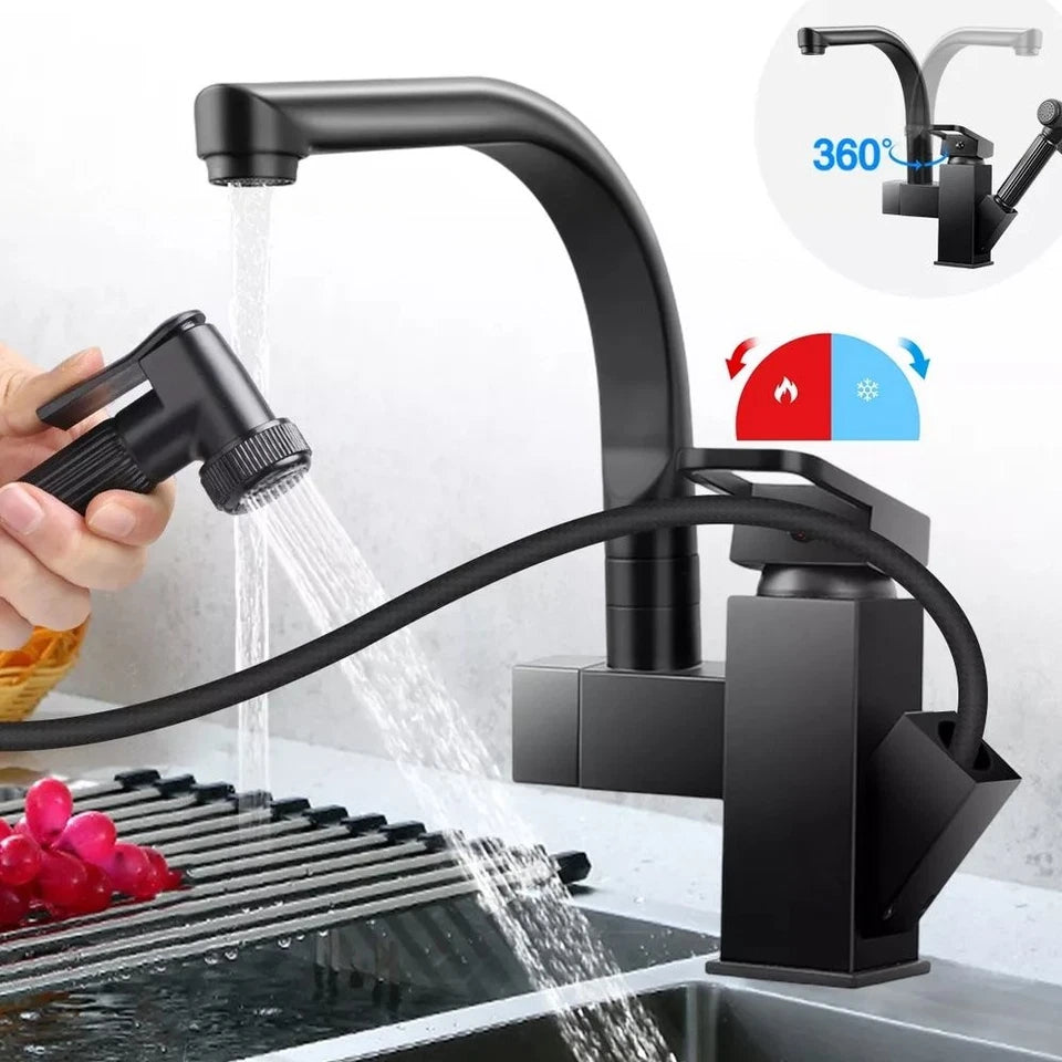 Matt Black Monobloc Kitchen Sink Mixer Tap with Pull Out Hose Spray Single Lever