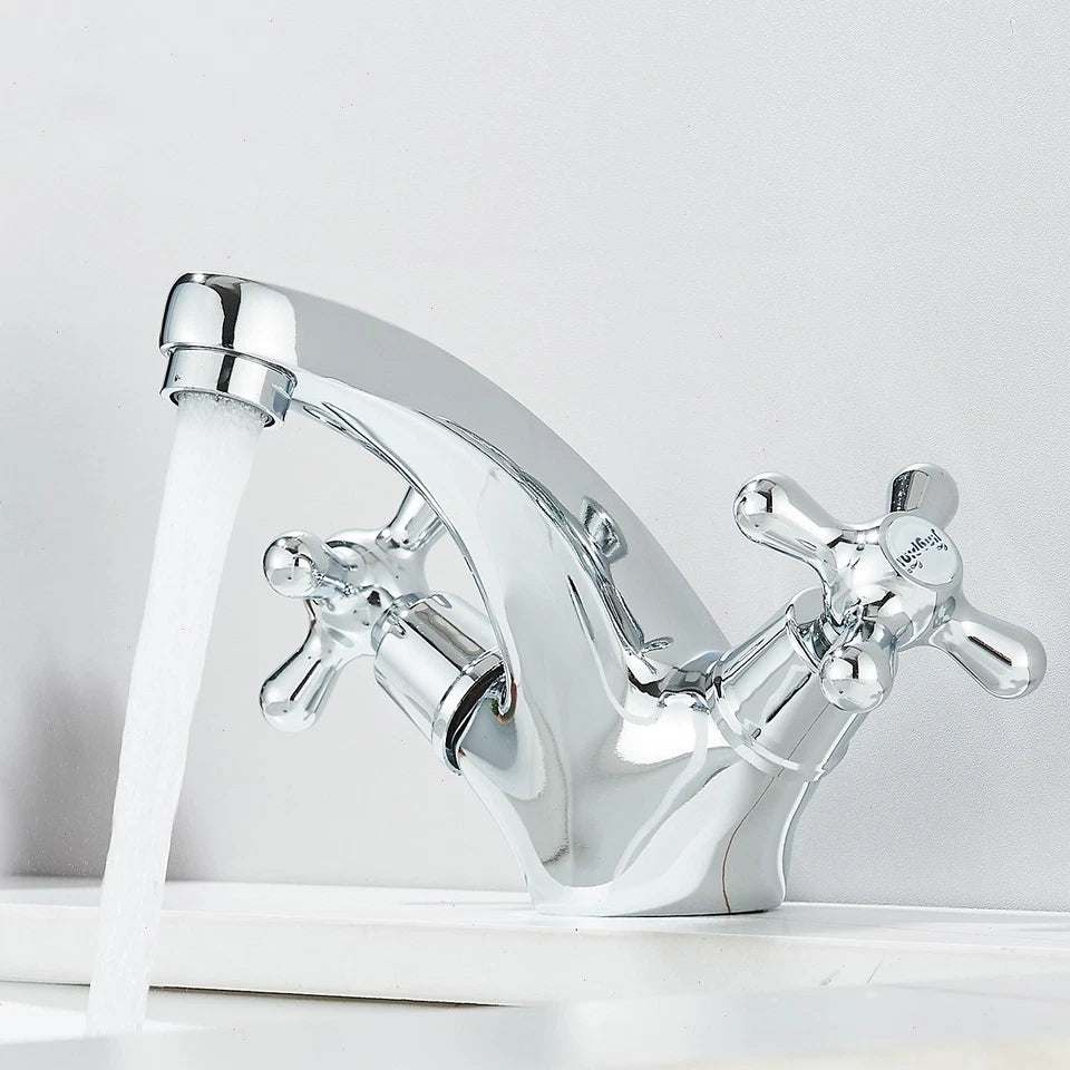 Chrome Effect Basin Mixer Tap Cloakroom Mono Bathroom Sink Tap + Waste + Fixing Kits