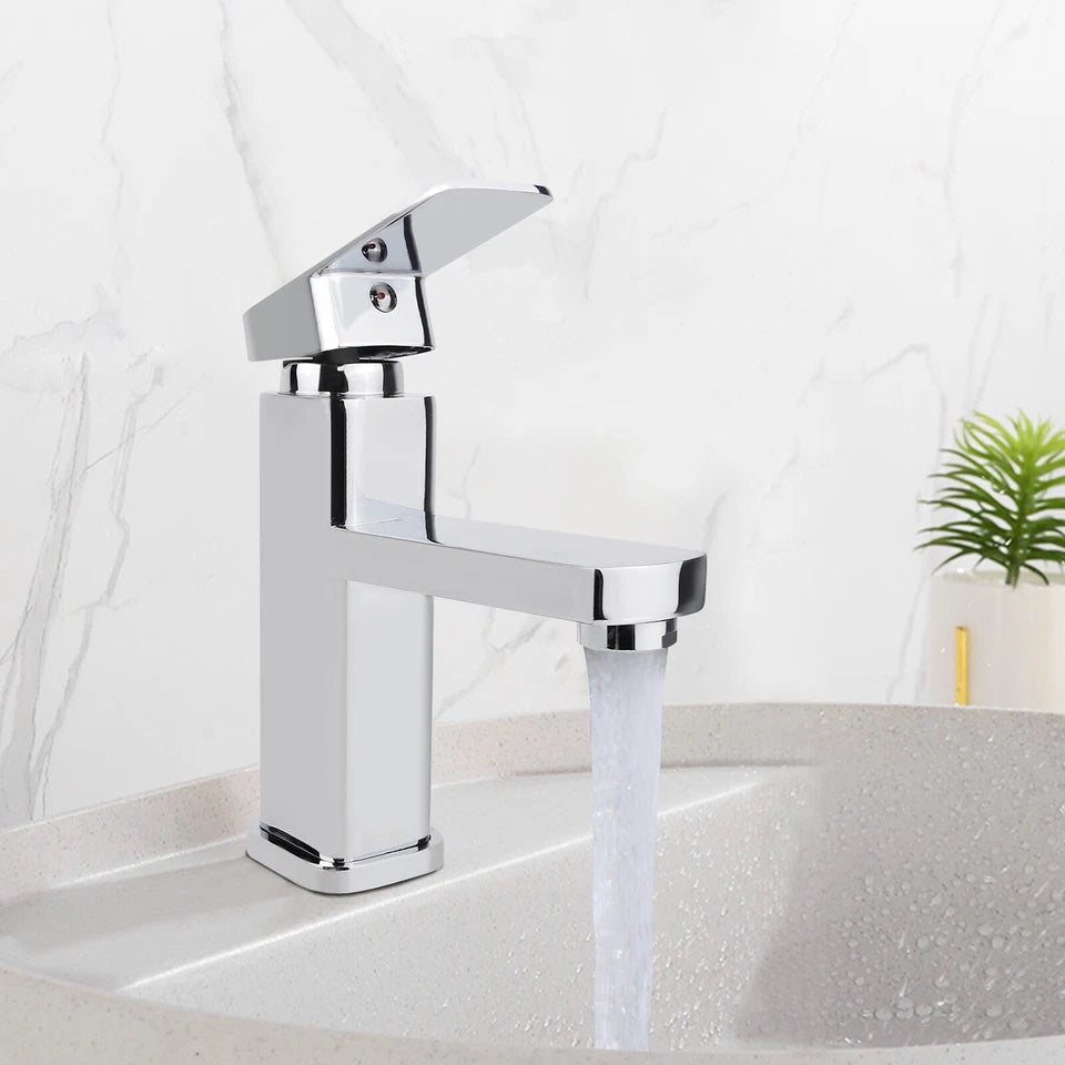 Waterfall Bathroom Basin Mono Mixer Tap Chrome Cloakroom with Flexible Hoses