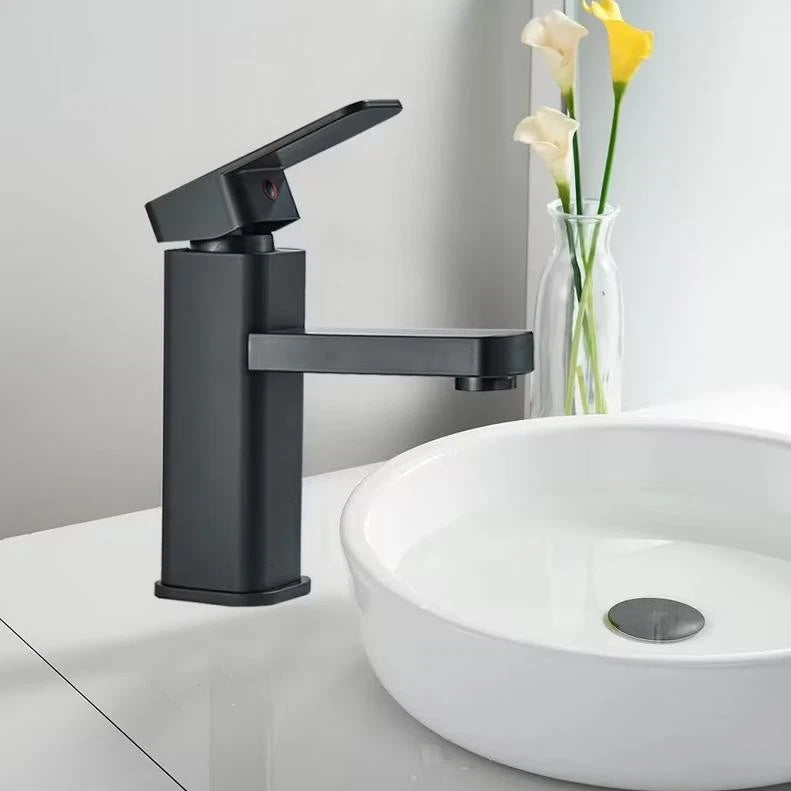 NEW Modern Waterfall Bathroom Tap Basin Sink Mono Mixer Black Cloakroom + Waste