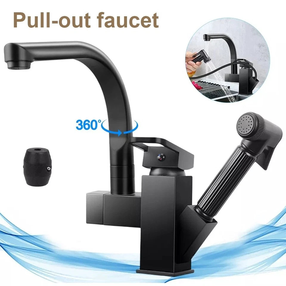 Matt Black Monobloc Kitchen Sink Mixer Tap with Pull Out Hose Spray Single Lever