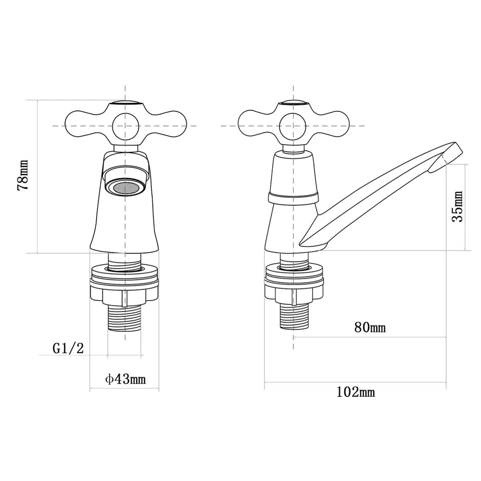 2Pcs Water Faucets Twin Basin Sink Cold and Hot Taps Pair Chrome Bathroom