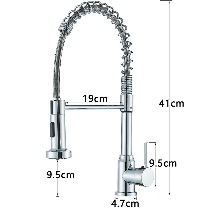 Chrome Kitchen Sink Mixer Tap Pull Out 360° Swivel Spray Head Single Lever Tap