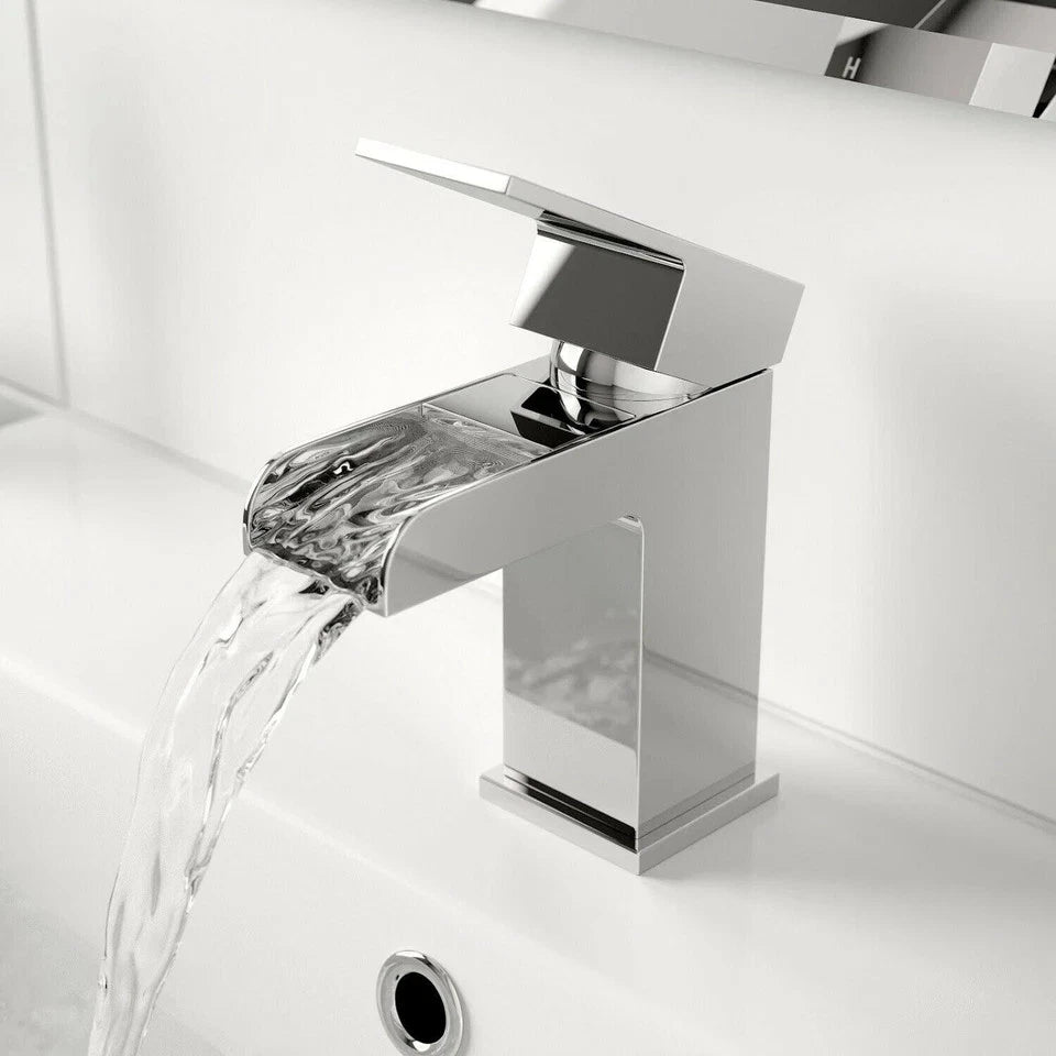 Waterfall Bathroom Tap Modern Chrome Basin Sink Mixer New Plug Cloakroom Fixings