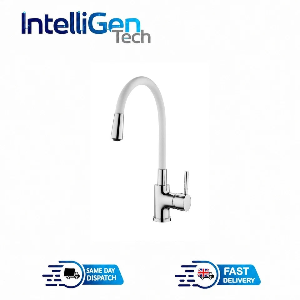 White kitchen Sink Mixer tap Swivel Flexible Spout Single Lever Mono Faucet