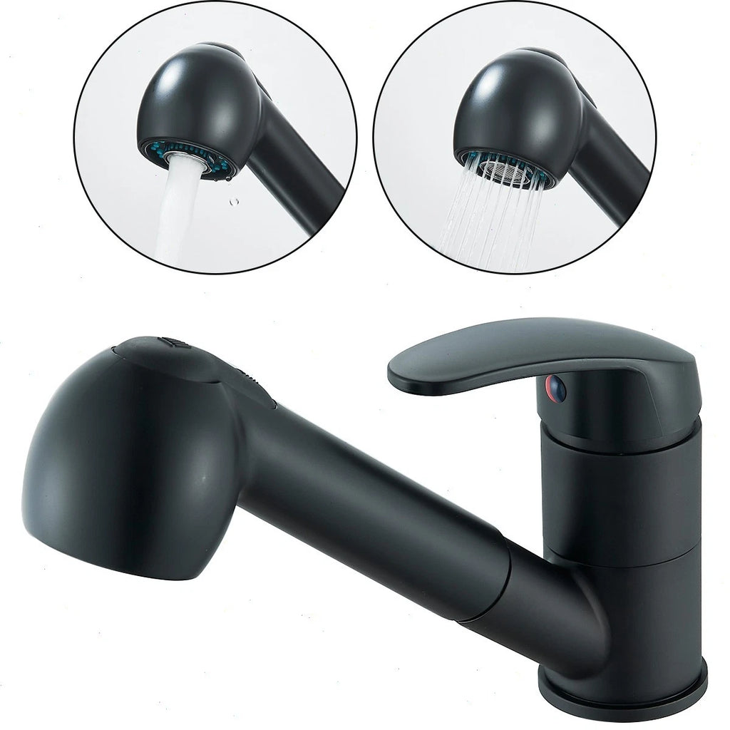 360° Kitchen Mixer Tap Pull Out Spout Spray Mono Sink Single Lever Modern Black