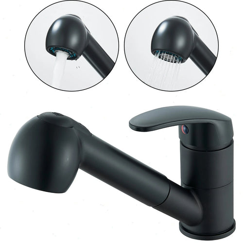 360° Kitchen Mixer Tap Pull Out Spout Spray Mono Sink Single Lever Modern Black