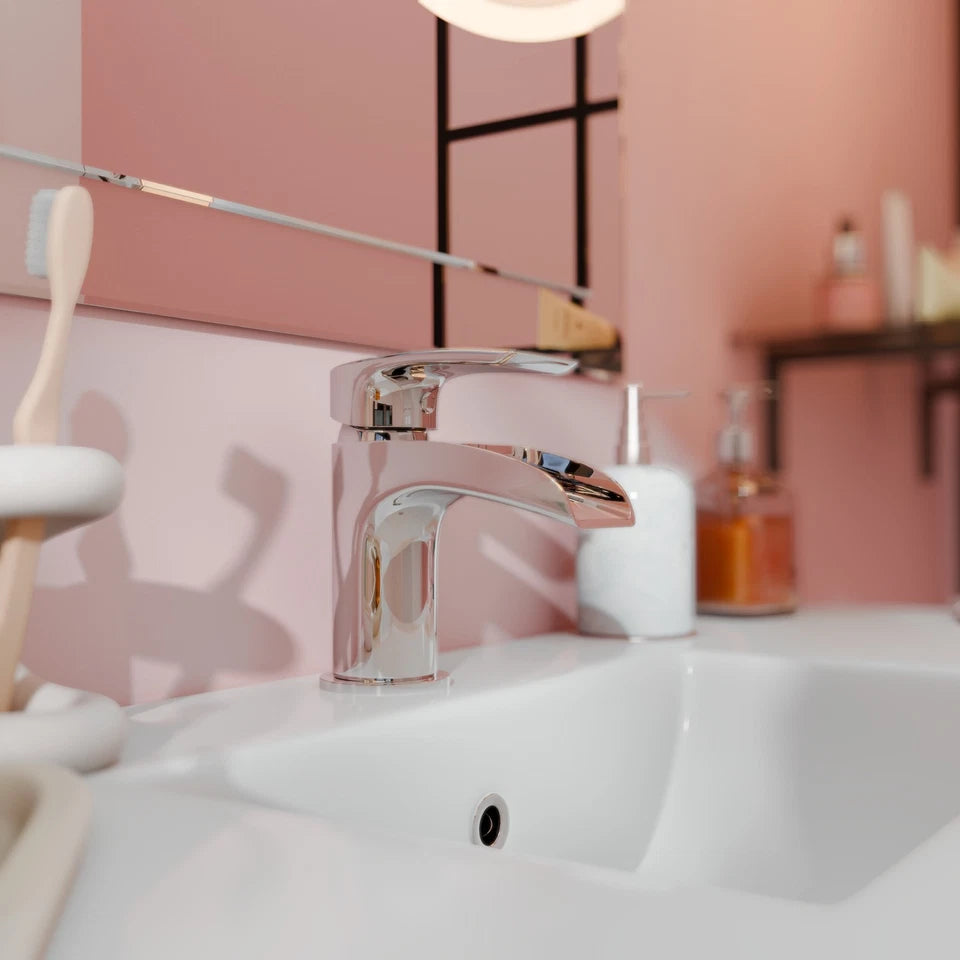 Bathroom Basin Mixer Tap with Waste Waterfall Round Mono Mixer Tap Chrome