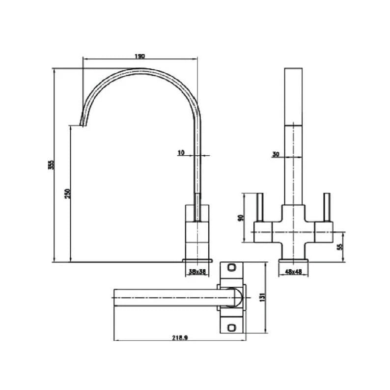 Tre Mercati Winston Black Modern Deck Mounted Mono Sink Mixer Tap