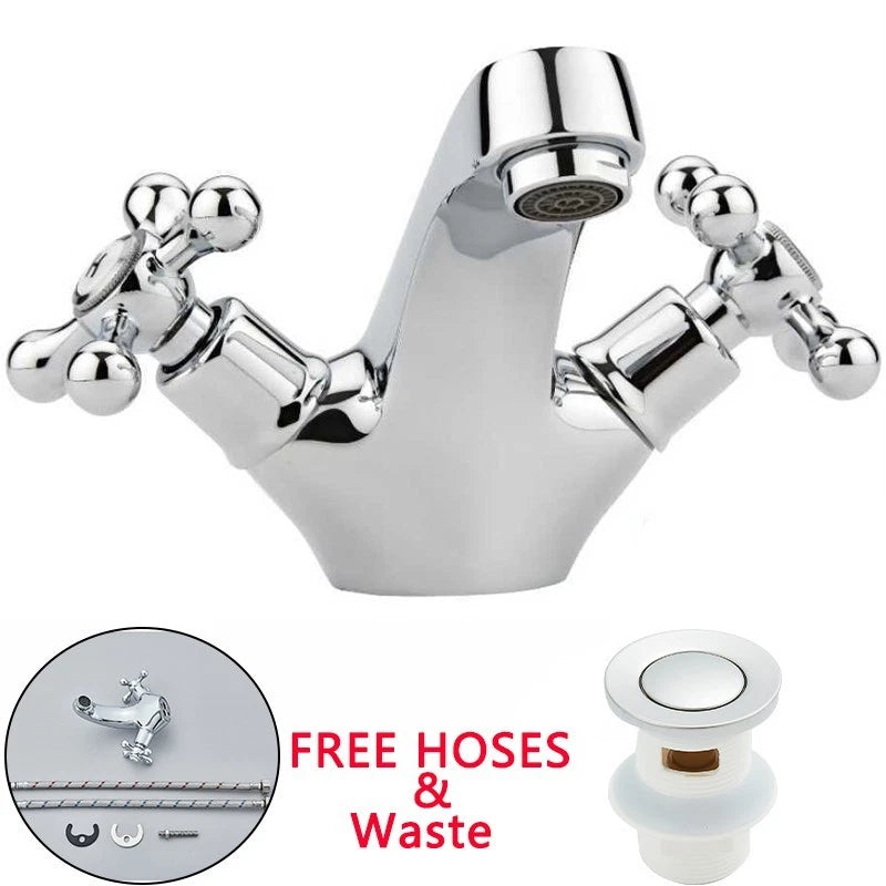 Chrome Effect Basin Mixer Tap Cloakroom Mono Bathroom Sink Tap + Waste + Fixing Kits
