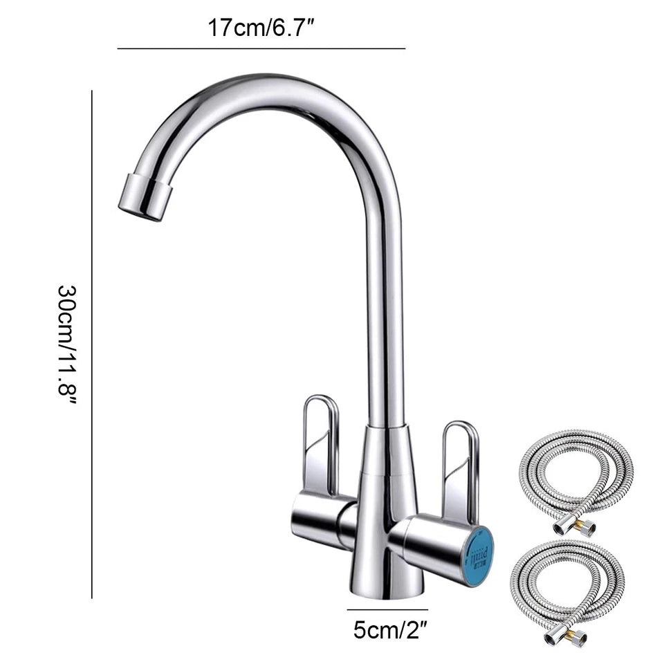 Kitchen Mixer Tap Dual Lever Swivel Spout Mono Chrome Sink Taps Faucet