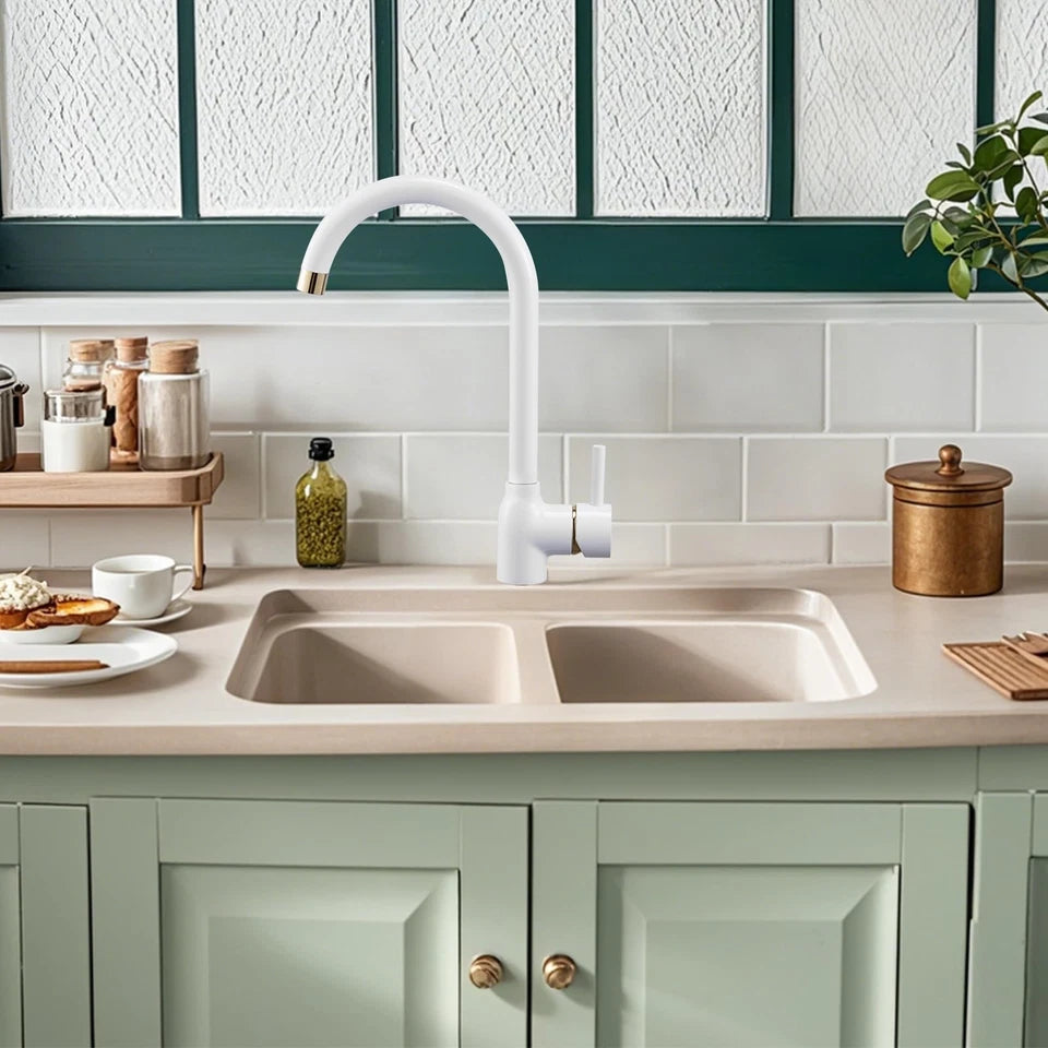 White Kitchen Taps Mixer Single Lever Monoblock Kitchen Sink Mixer Tap