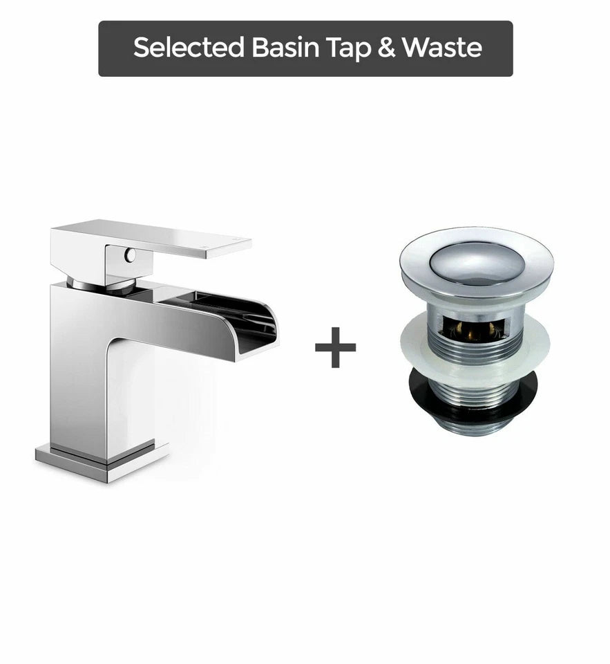 Cloakroom Chrome Luxury Bathroom Modern Basin Sink Mono Square Mixer Tap & Waste