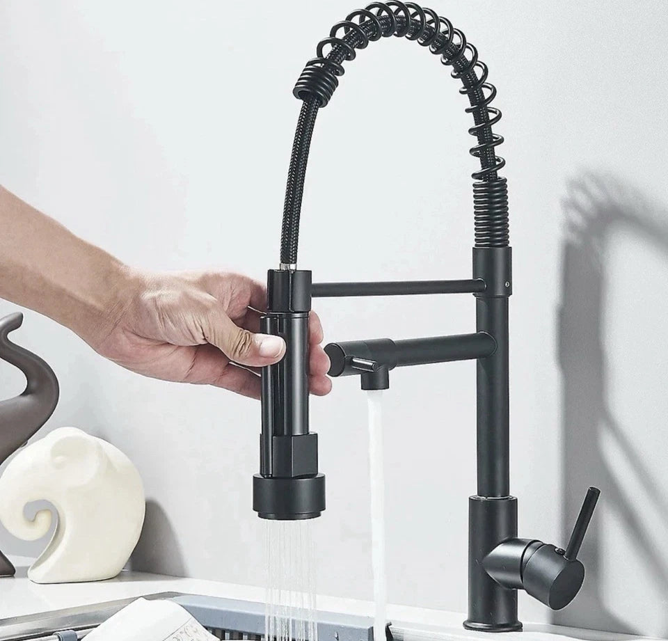 Matt Black Monobloc Kitchen Sink Mixer Tap with Pull Out Hose Spray Single Lever
