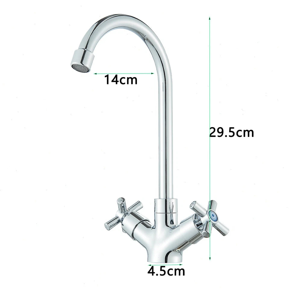 Kitchen Mixer Tap 360° Swivel Dual Handle Lever Modern Mono Chrome Effect Sink Tap