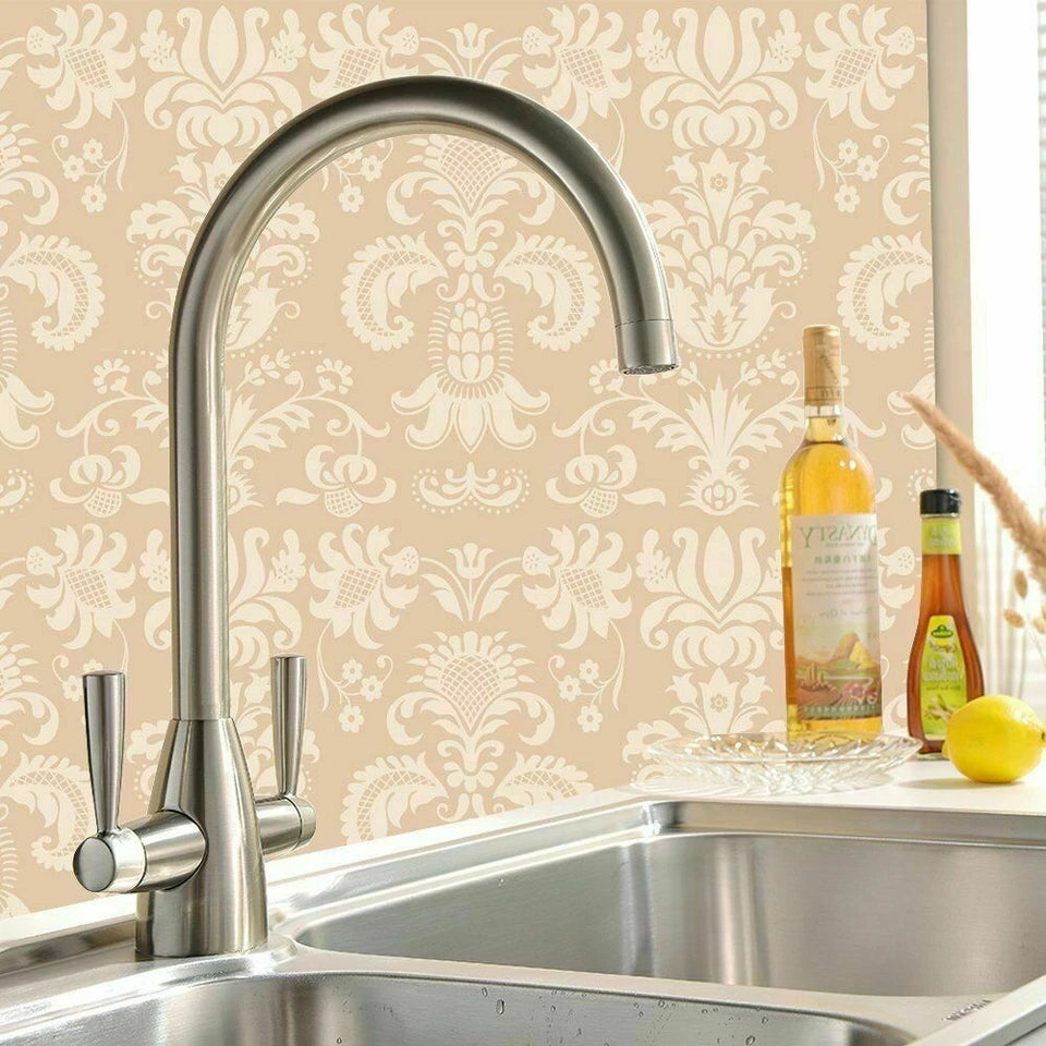 Kitchen Modern Mono Sink Mixer Tap Twin Lever Chrome Brushed Swivel Spout Faucet
