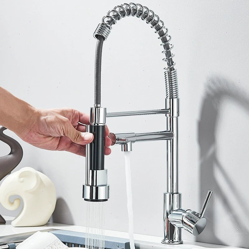 Modern Mono Pull Out Kitchen Mixer Tap 360° Dual Spout Spray Single Lever Chrome