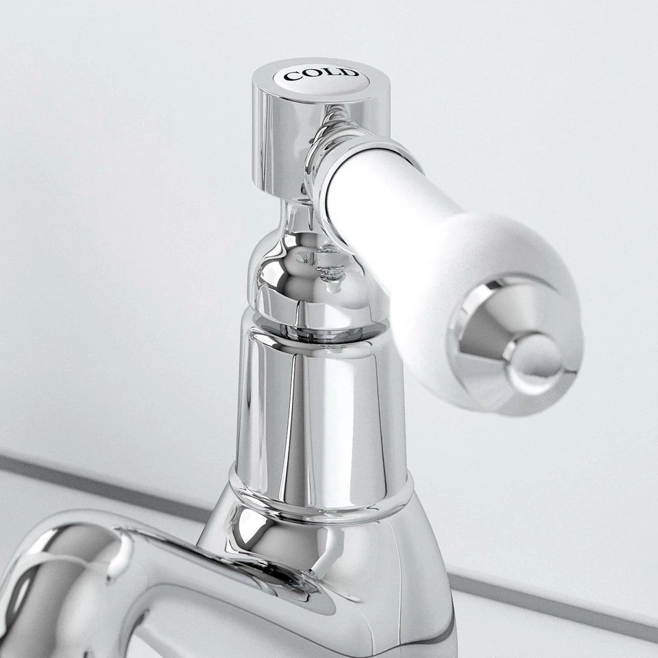 Traditional Basin Sink Taps Bathroom Hot Cold Chrome Ceramic Twin Lever Handles