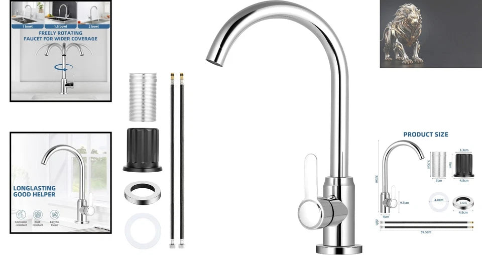 Rust-Resistant 304 Stainless Steel Kitchen Sink Tap – 360º Swivel Spout