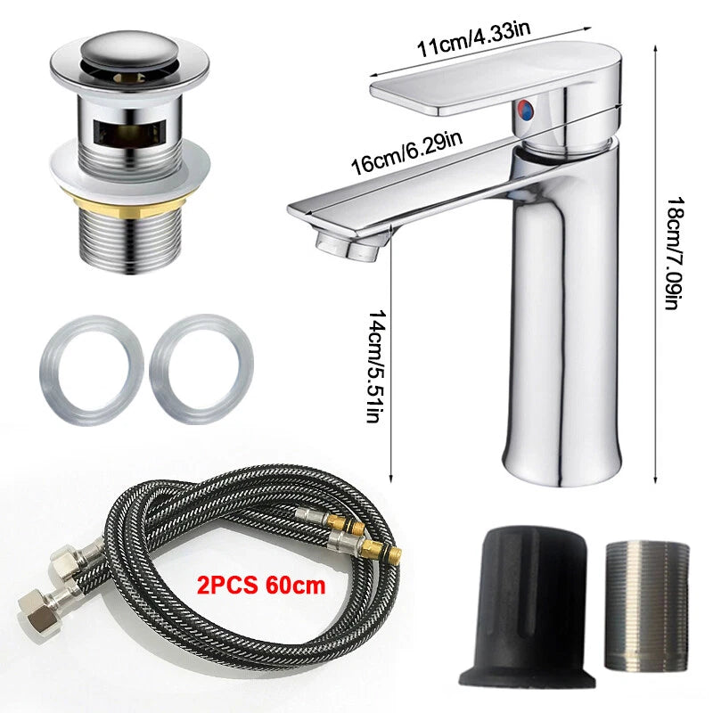 Bathroom Sink Taps with Waste Chrome Mono Basin Mixer Tap Single Lever Faucet s