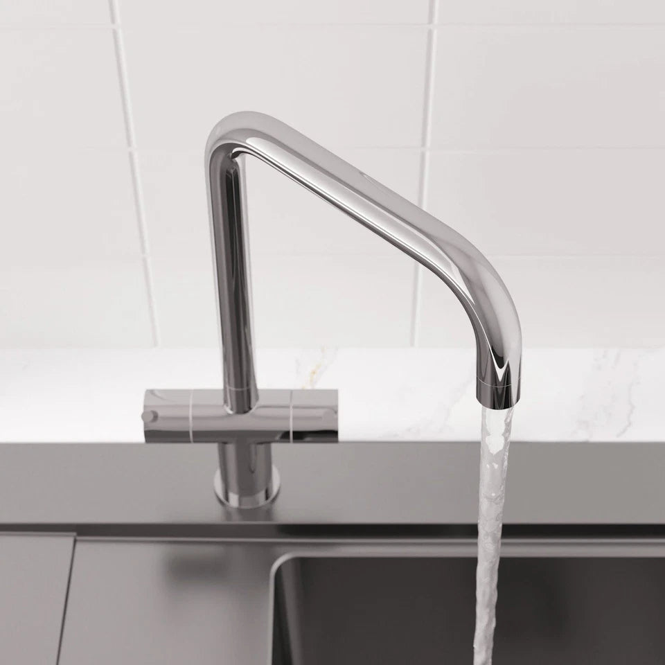 Modern Mono Kitchen Sink Mixer Tap Twin Lever Stick Handles Swivel Chrome Faucet