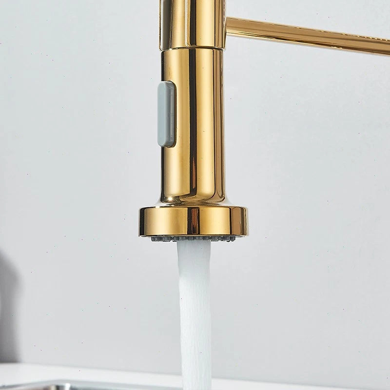 Gold Kitchen Sink Mixer Taps 360° Swivel Dual Spout Single Lever Modern Mono Tap