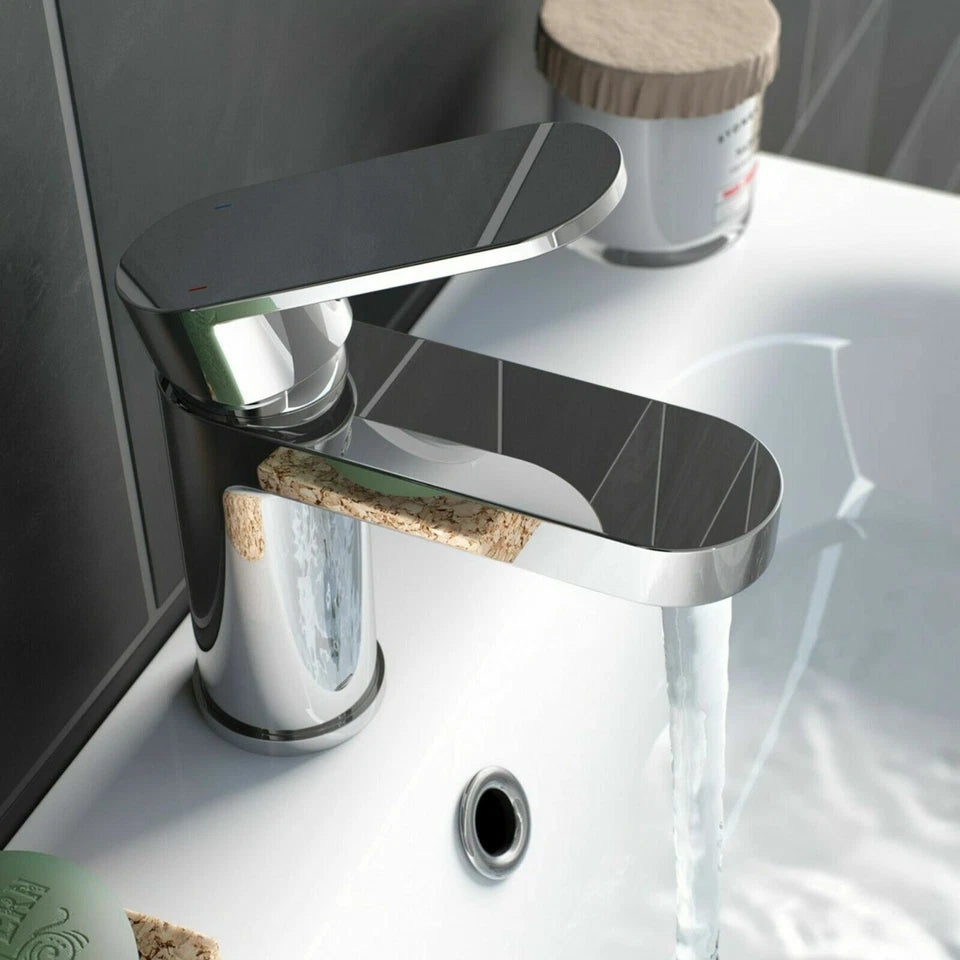 NEW Modern Bathroom Tap Basin Sink Mono Mixer Chrome Cloakroom + Waste